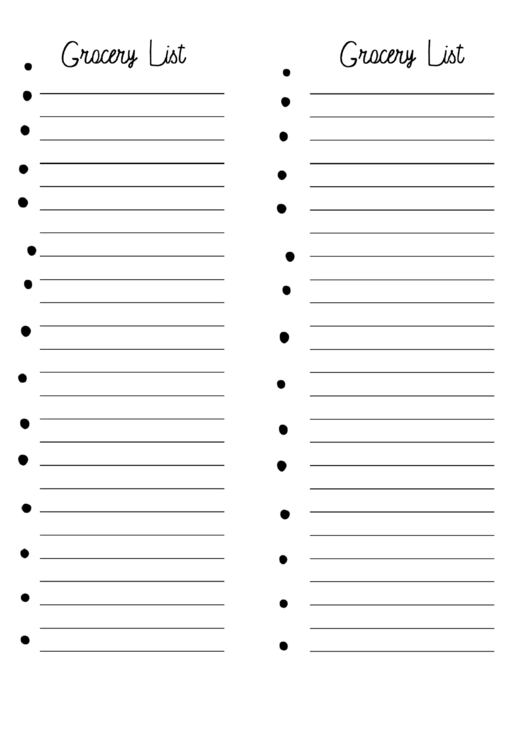 Bullet Grocery List Template printable pdf download