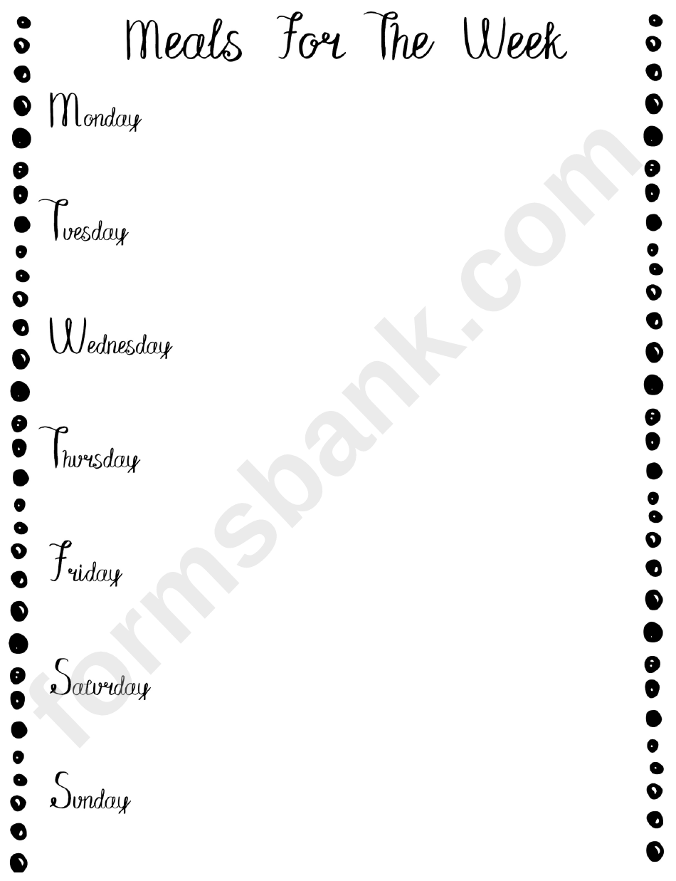 Black & White Meals For The Week Menu Template