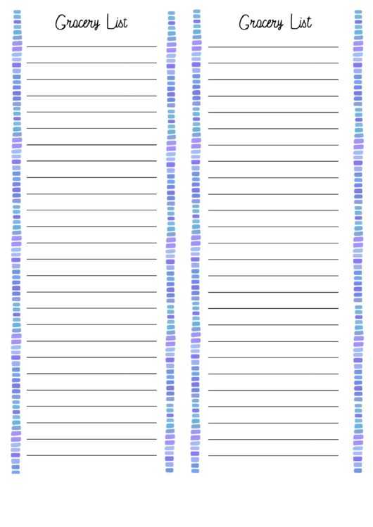 Blue Grocery List Template Printable pdf