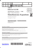 Edexcel Gcse Mathematics (linear) - Simultaneous Equations
