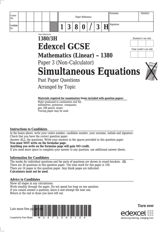 Edexcel Gcse Mathematics Linear Simultaneous Equations Printable Pdf Download