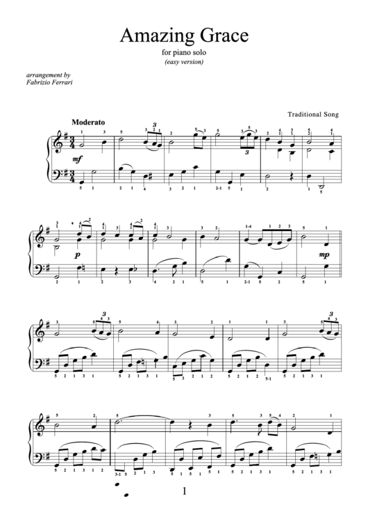 Amazing Grace Sheet Music Printable pdf
