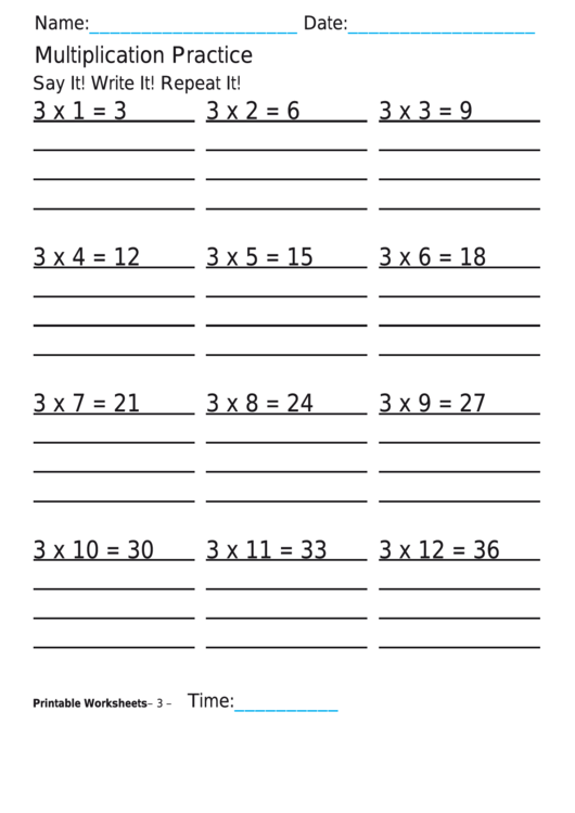 Multiplication Practice 3x Worksheet Printable pdf
