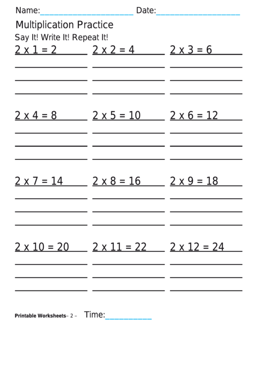 Multiplication Practice 2x Worksheet Printable pdf