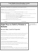Eight Ways To Tell If A Website Is Reliable (1430) - Middle School Reading Article Worksheet Printable pdf