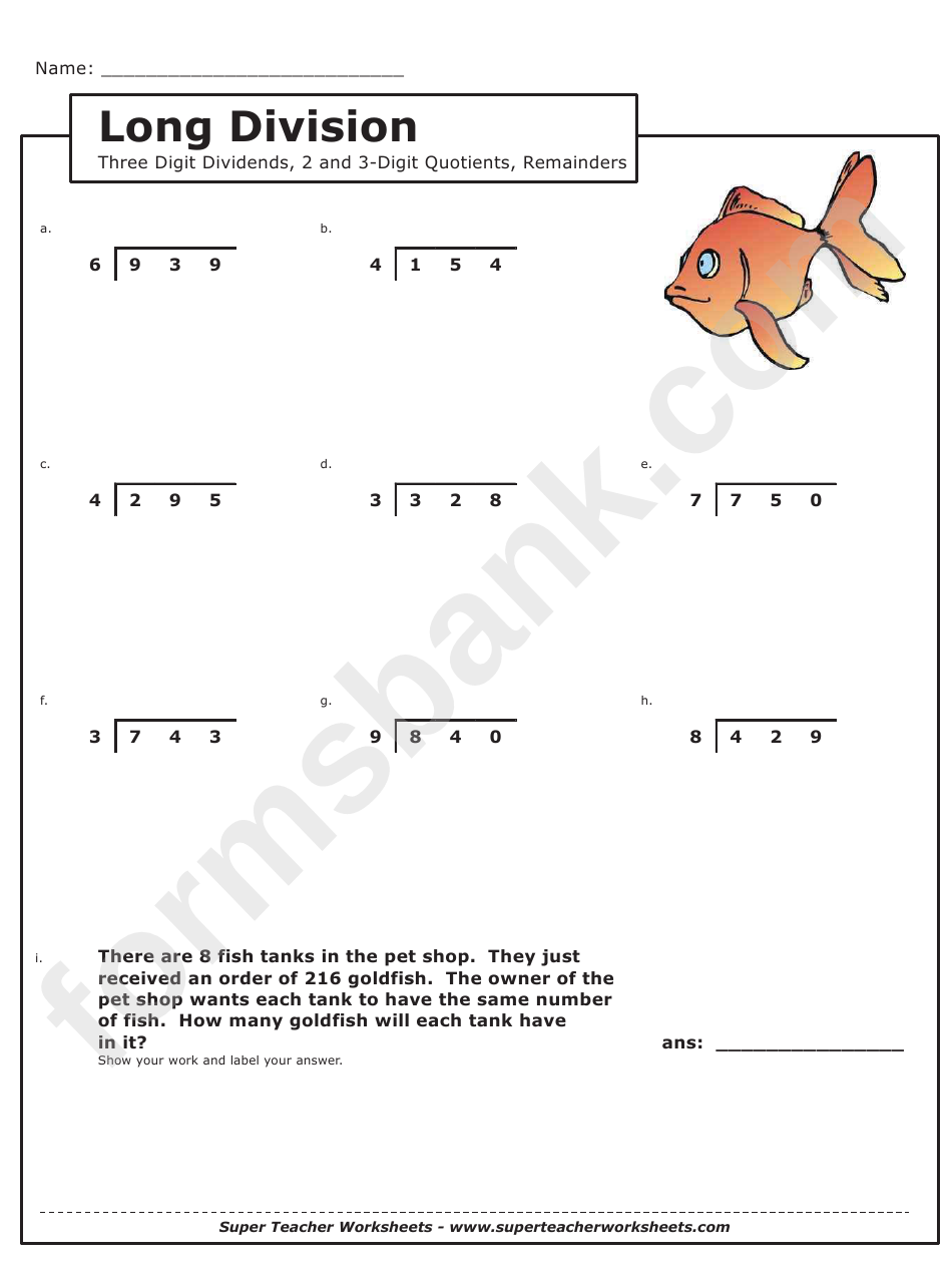 long division 3 digit dividends math worksheet with answer key