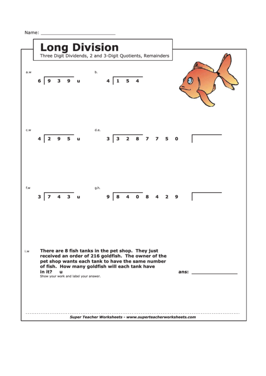 Long Division - 3-Digit Dividends - Math Worksheet With Answer Key ...