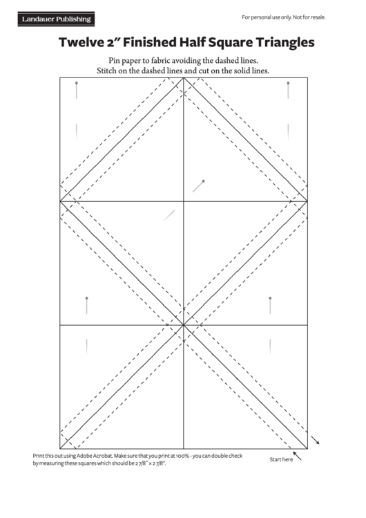 Twelve 2-Inch Finished Half Square Triangles Pattern Template Printable pdf