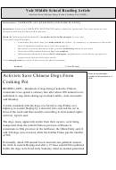 Activists Save Chinese Dogs From Cooking Pot (1590l) - Middle School Reading Article Worksheet