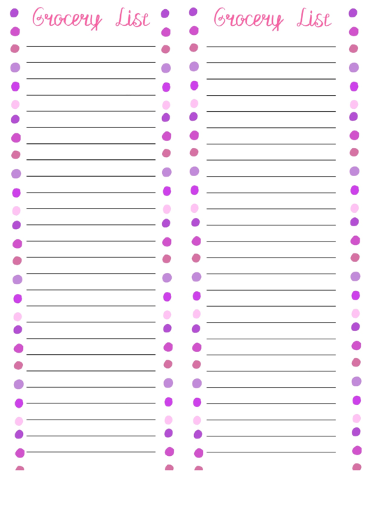 Purple Grocery List Template Printable pdf