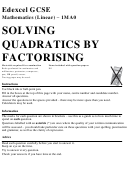 Edexcel Gcse Mathematics (Linear) - Solving Quadratics By Factorising Printable pdf