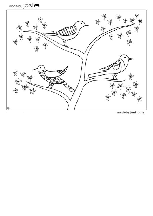 Flower Tree Birds Coloring Sheet Printable pdf