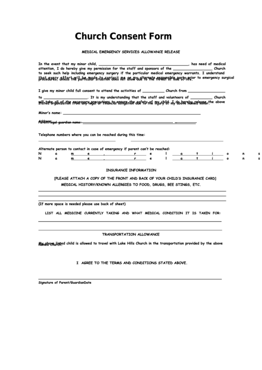 Church Consent Form Printable pdf