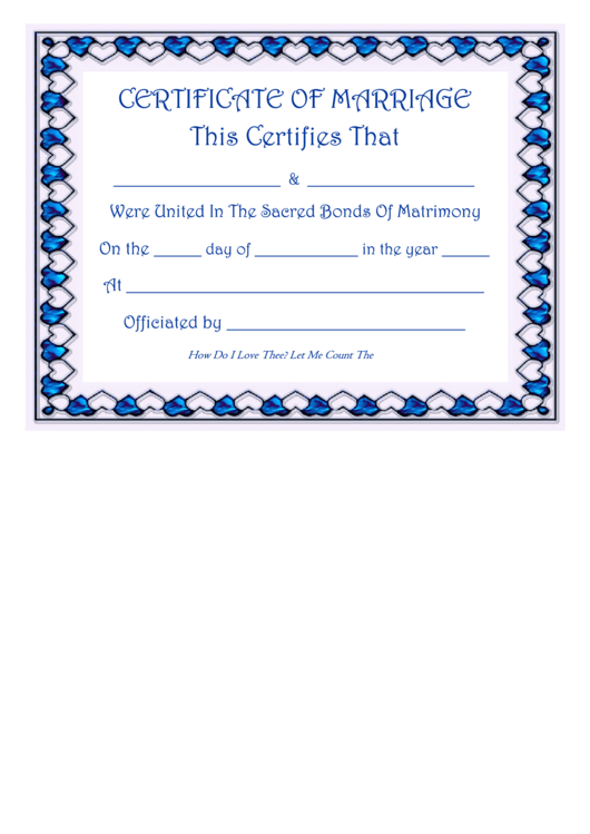 Certificate Of Marriage Printable pdf