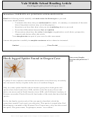 Hook-Legged Spider Found In Oregon (1200l) - Middle School Reading Article Worksheet Printable pdf