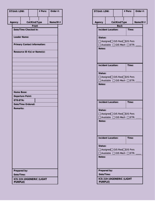 Fillable Form Ics 219-10 - T-Card (Purple) Printable pdf