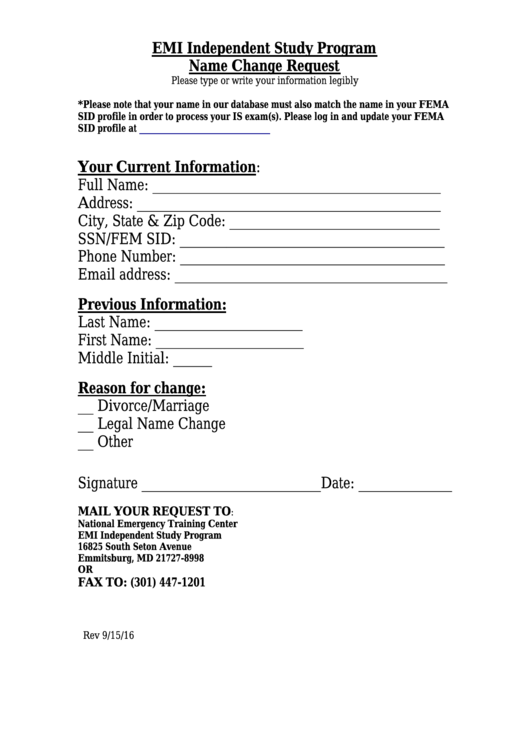 Name Change Request Form Printable pdf