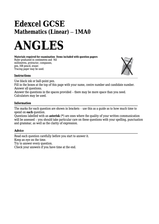 Edexcel Gcse Mathematics (Linear) - Angles Printable pdf