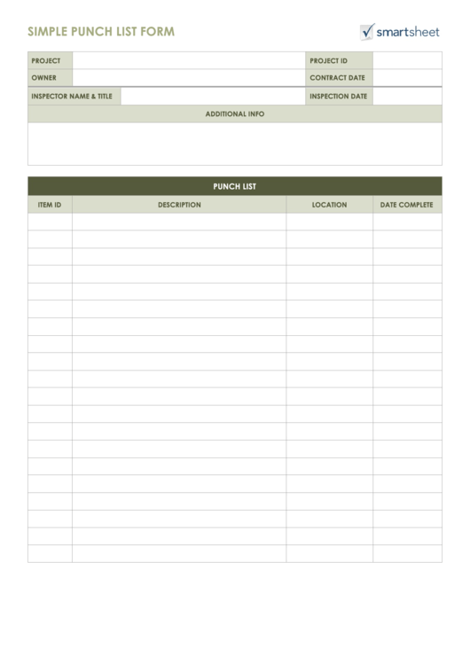 Fillable Simple Punch List Form Printable pdf