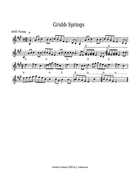 Grubb Springs Sheet Music Printable pdf