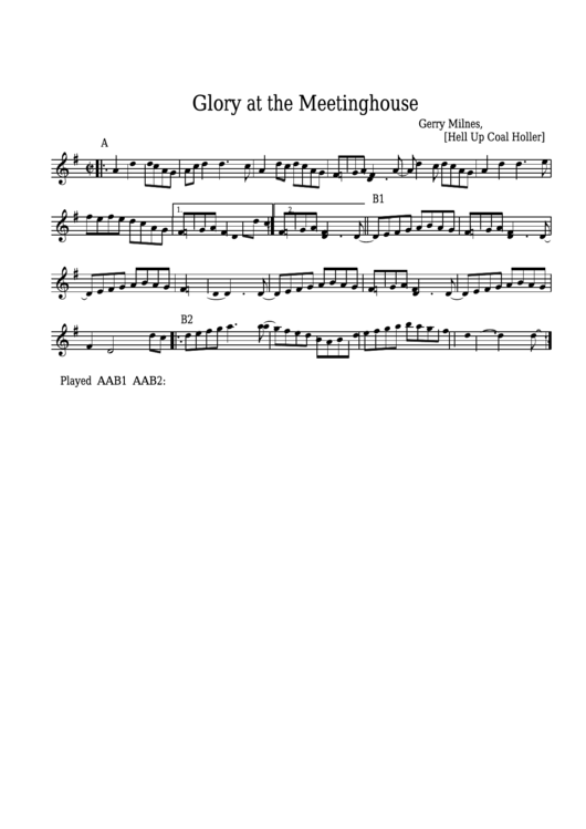 Gerry Milnes - Glory At The Meeting House Sheet Music - Hell Up Coal Holler Printable pdf