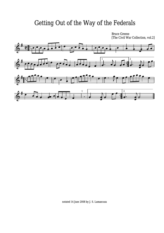 Bruce Greene - Getting Out Of The Way Of The Federals Sheet Music - The Civil War Collection, Vol.2 Printable pdf