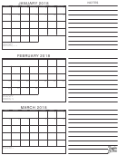 January 2018 - March 2018 Calendar With Notes Template