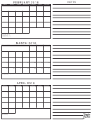 Febuary 2018 - April 2018 Calendar With Notes Template