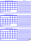 January 2018 - March 2018 Calendar With Notes Template