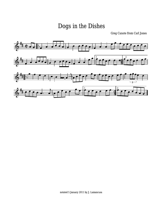 Greg Canote From Carl Jones - Dogs In The Dishes Sheet Music Printable pdf