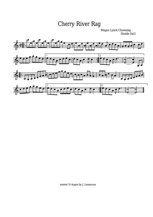 Megan Lynch Chowning - Cherry River Rag Sheet Music - Inside Out Printable pdf