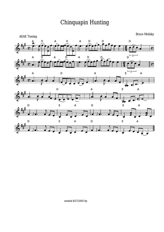 Bruce Molsky - Chinquapin Hunting Sheet Music Printable pdf
