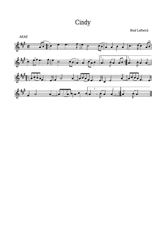 Brad Leftwich - Cindy Sheet Music Printable pdf