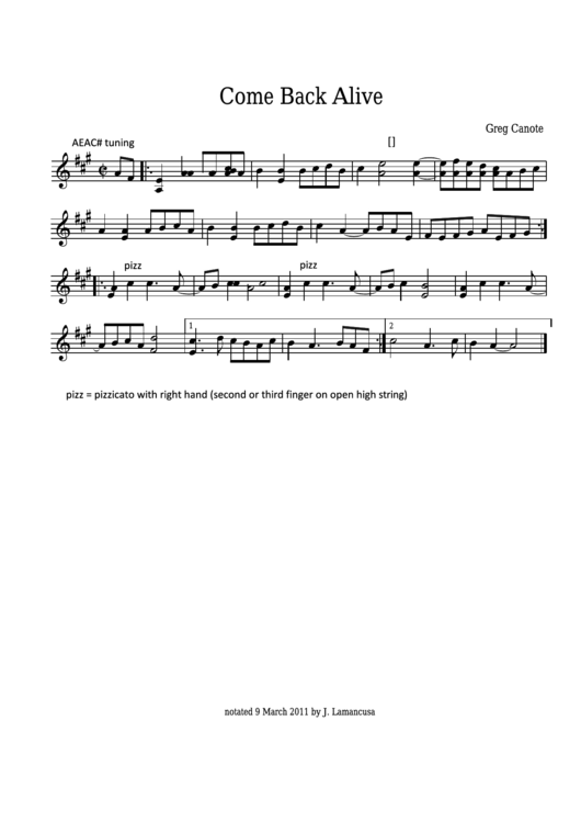 Greg Canote - Come Back Alive Sheet Music Printable pdf