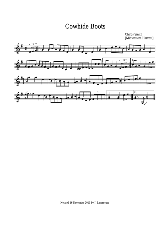 Chirps Smith - Cowhide Boots Sheet Music - Midwestern Harvest Printable pdf