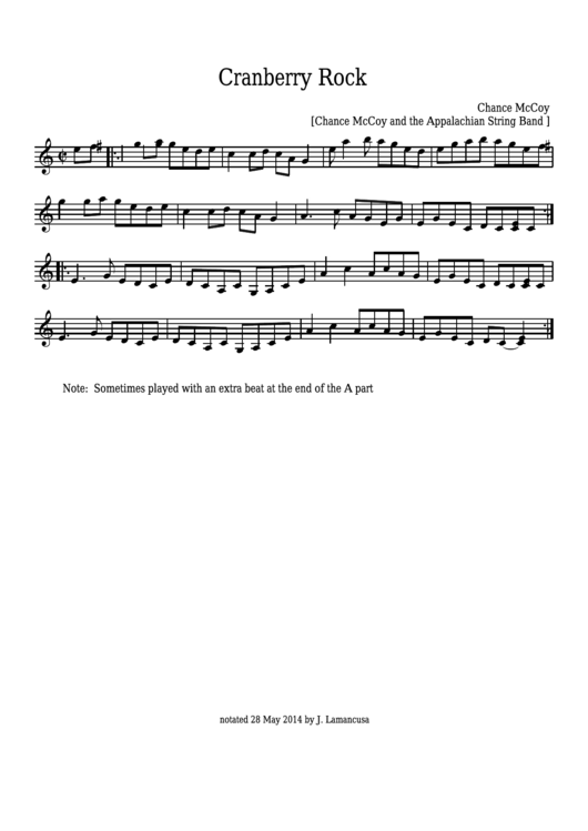 Chance Mccoy - Cranberry Rock Sheet Music - Chance Mccoy And The Appalachian String Band Printable pdf