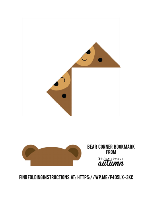 Origami Bear Corner Bookmark Template Printable pdf