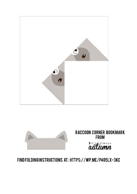 Origami Raccoon Corner Bookmark Template Printable pdf