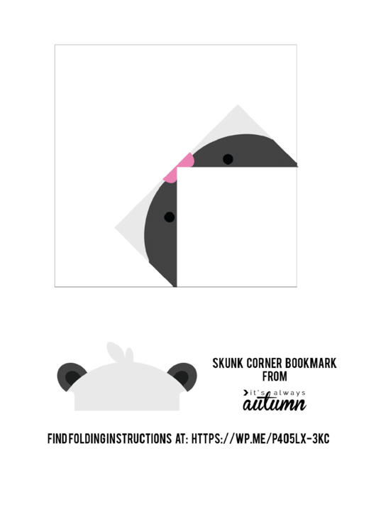 Origami Skunk Corner Bookmark Template Printable pdf
