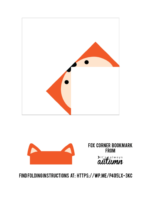 Origami Fox Corner Bookmark Template Printable pdf