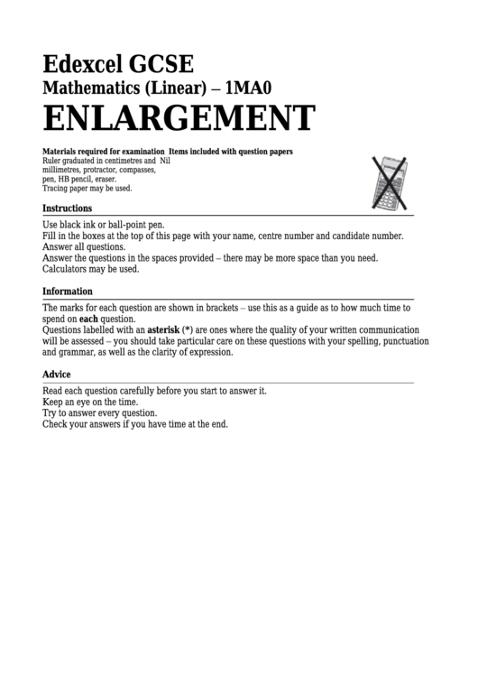 Edexcel Gcse Mathematics (Linear) - Enlargement Printable pdf