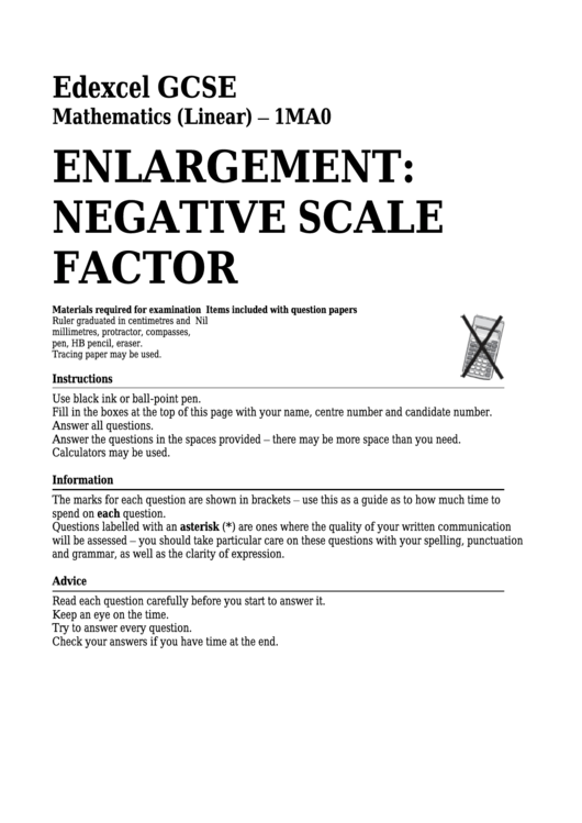 Edexcel Gcse Mathematics (Linear) - Enlargement: Negative Scale Factor Printable pdf