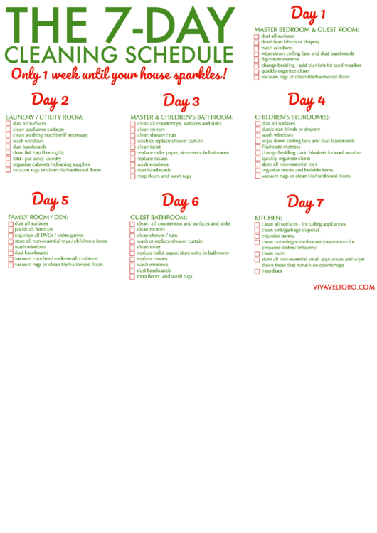 The 7-Day Cleaning Schedule Printable pdf