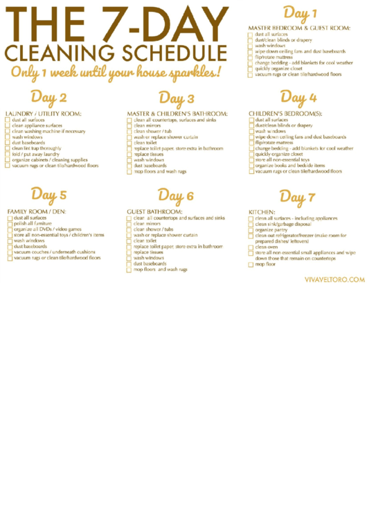 7-Day Cleaning Schedule Printable pdf