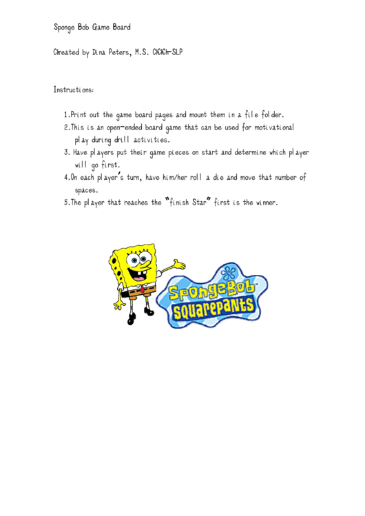 Sponge Bob Squarepants Board Game Template Printable pdf