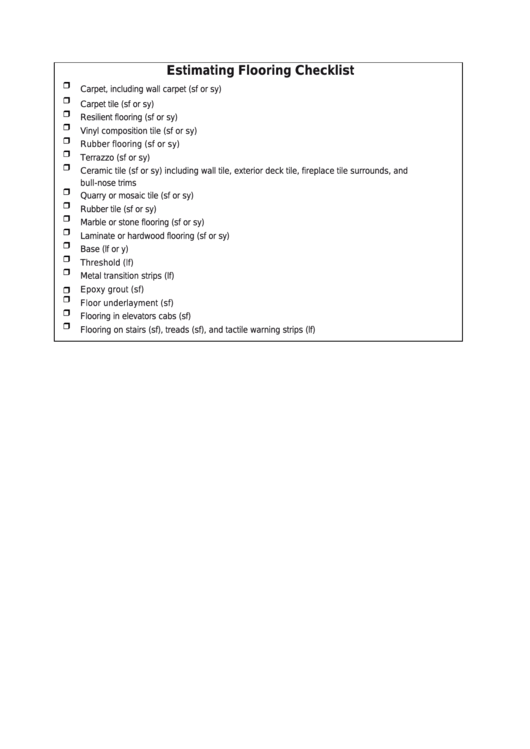 Estimating Flooring Home Building Checklist Template Printable pdf