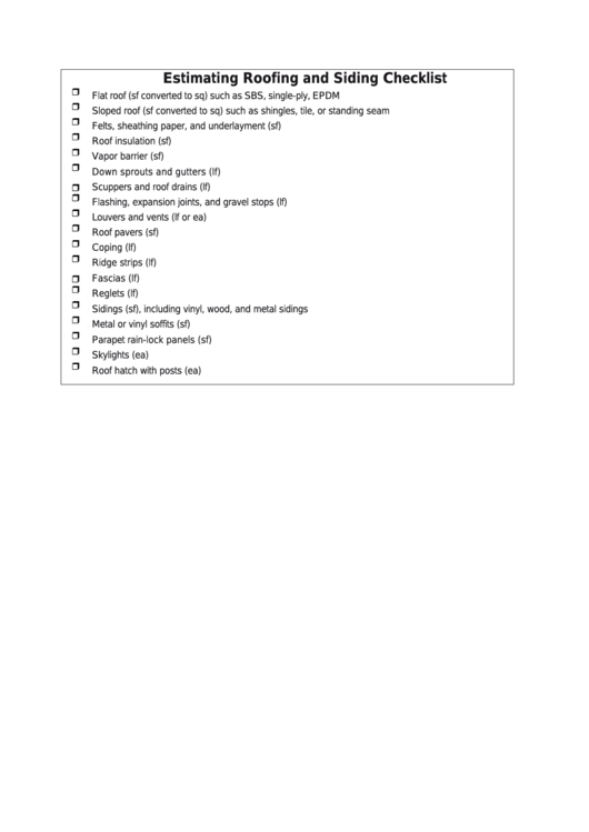Estimating Roofing And Siding Home Building Checklist Template Printable pdf
