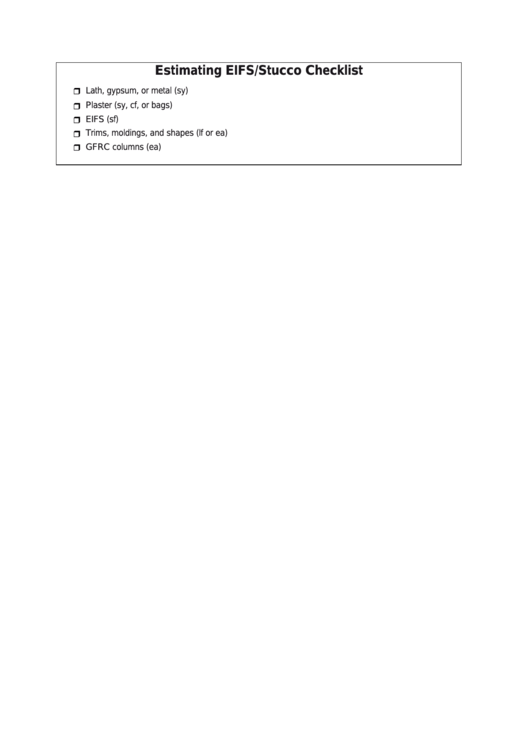 Estimating Eifs/stucco Home Building Checklist Template Printable pdf