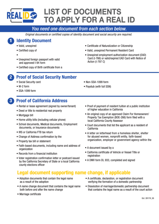 List Of Documents To Apply For A Real Id Driver License California Department Of Motor Vehicle