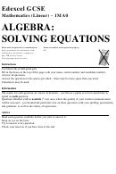Edexcel Gcse Mathematics (linear) - Algebra: Solving Equations